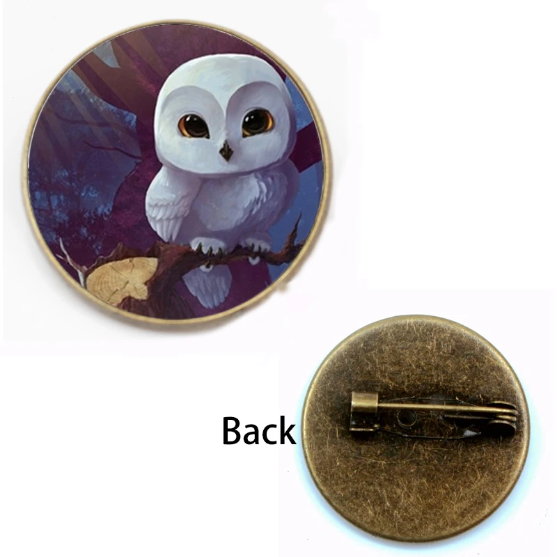 بروش بومة عتيق للرجال والنساء ، نمط فني ، سحر ، شارة كابوشون زجاجية ، هدية للأطفال ، حفلة تذكارية ، شعار يدوي الصنع ، DIY