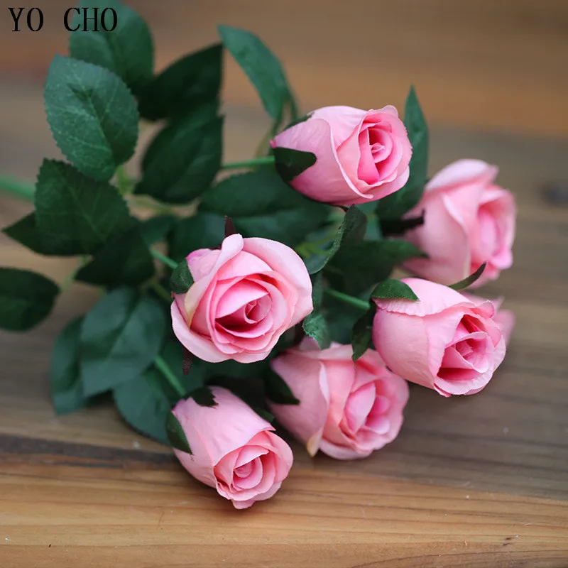 YO CHO 7 Heads Roses Artificial Silk Flower Bouquet For Home Decor Wedding Party Garden Decoration High Quality Rose Fake Flower