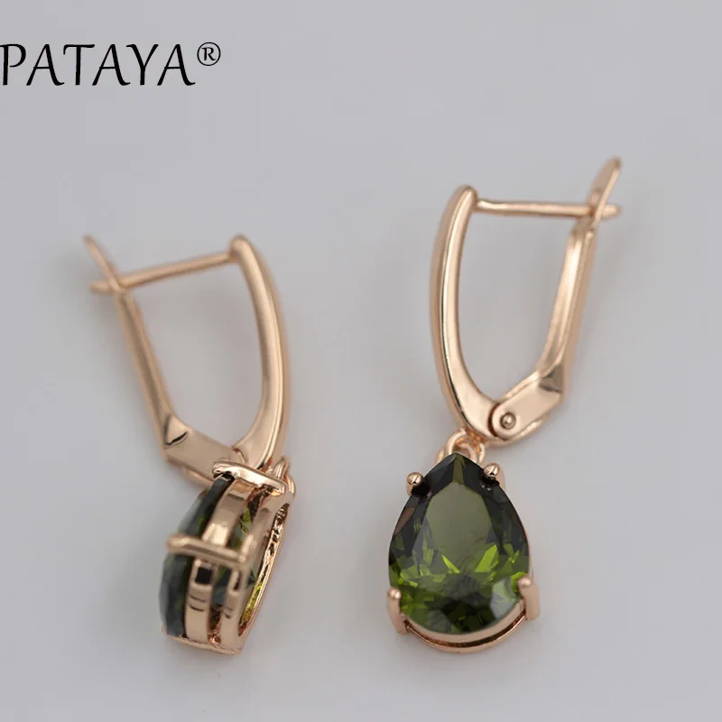 PATAYA Water Drop Earrings 585 Rose Gold Color Natural Zircon Eardrop Jewelry Women Vintage Hanging Long Chandelier Earring