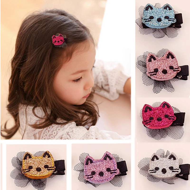 

Kids Hair Pins Cute Kitten Snap Hair Side Clips Girls Baby Fabric Sweet Style Barrettes Headwear Hair Accessories Headdressing