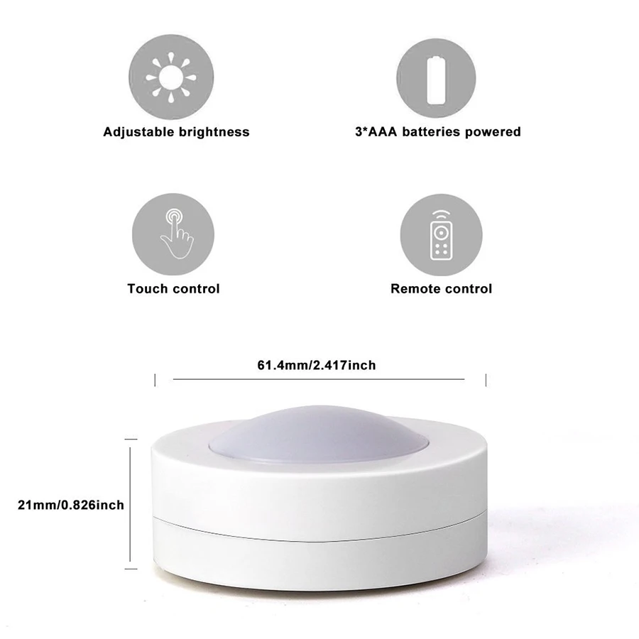 Luz LED con Sensor táctil regulable para debajo del gabinete, luces de disco, focos de luz descendente inalámbricos para cerrar el armario, lámpara de noche para pasillo