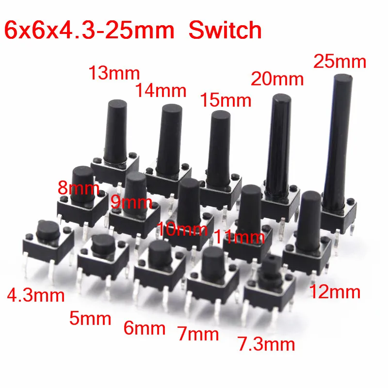 6x6mm Panel PCB Chwilowy dotykowy mini przełącznik przyciskowy DIP 4pin 6x6x4.3/5/6/7.3-25 MM 6*6*4.3MM 5MM 6MM 7MM 8MM - 25MM