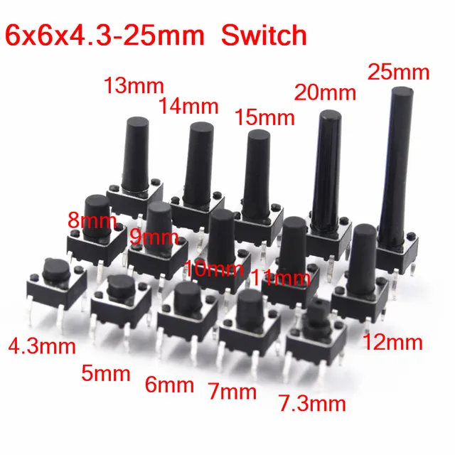 6x6mm Panel PCB Chwilowy dotykowy mini przełącznik przyciskowy DIP 4pin 6x6x4.3/5/6/7.3-25 MM 6*6*4.3MM 5MM 6MM 7MM 8MM - 25MM