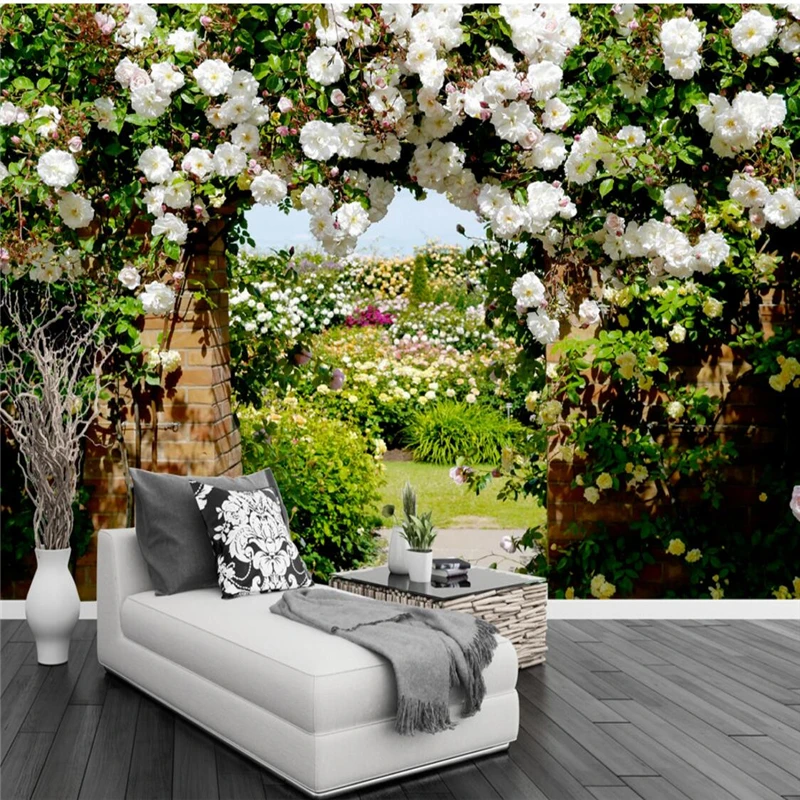 

beibehang 3d Wallpaper Mural Wall Sticker Rose Garden Rose Corridor Pastoral Background Wall TV Background Wall papel de parede