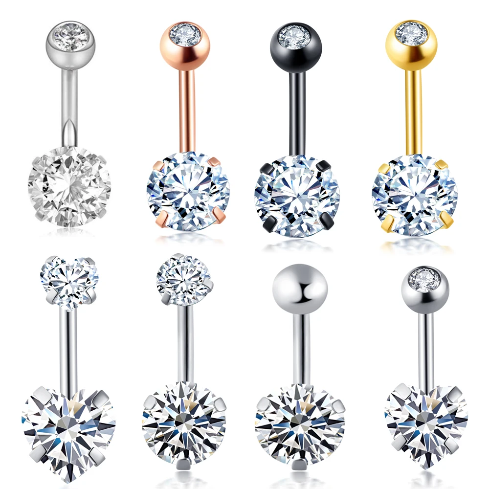 

TIANCIFBYJS 14G Steel Zircon Belly Button Rings for Women Girls Crystal CZ Ball Screw Navel Bars Piercing Body Jewelry Nombril