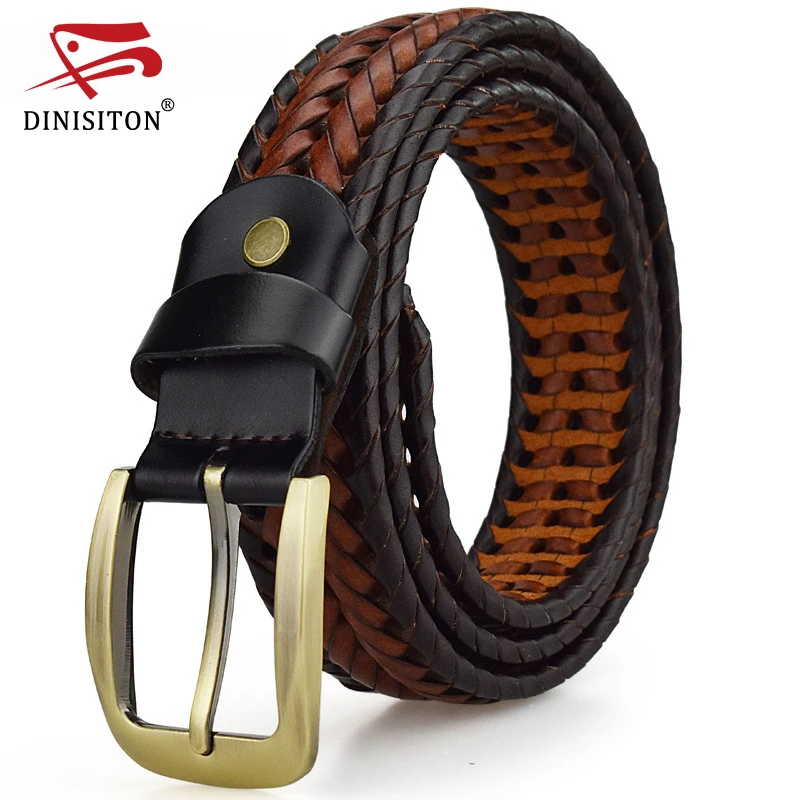 DINISITON – ceinture tressée pour hommes, en cuir véritable de vache, de luxe, tricotée à la main, de styliste, pour Jeans