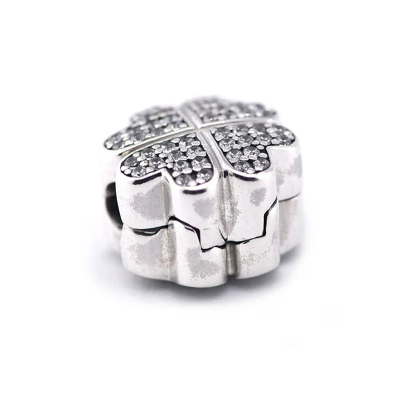 Fits Pandora Charm Bracelet Petals Of Love Clip Charm Beads Original 925-Sterling-Silver CZ Pave Flower Stopper Brand JEWELRY