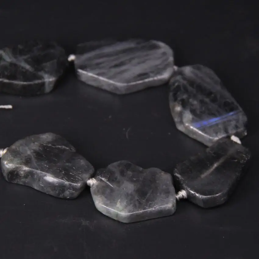 9-10PCS/strand Large Size Raw Labradorite Slab Slice Loose Beads,Natural Flash Stone Gems Nugget Pendant Jewelry Making Supplies