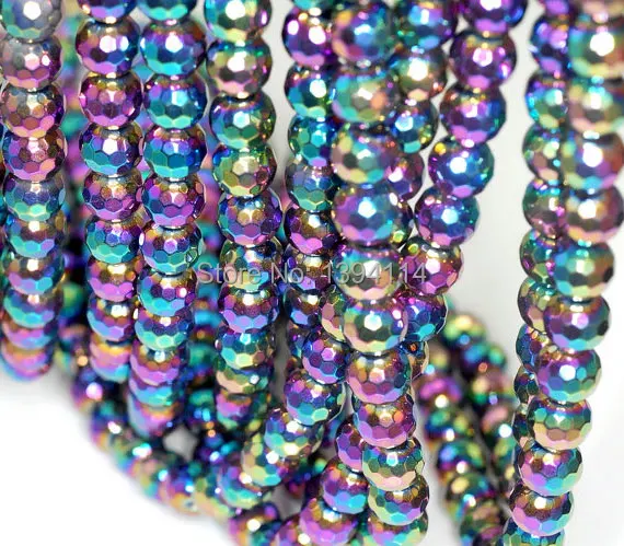 Titanium Rainbow Hematite Faceted Round Beads 16 Inch Full Strand