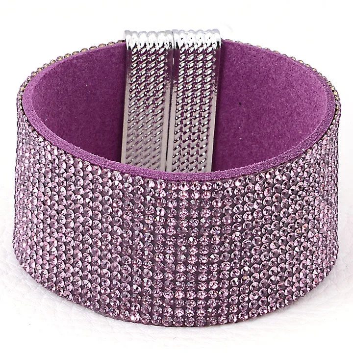 Miasol Magnetic Wrap Full Rhinestone Pave Crystal Bling Leather Women Girl Strap Bracelets For Party Jewelry Gifts