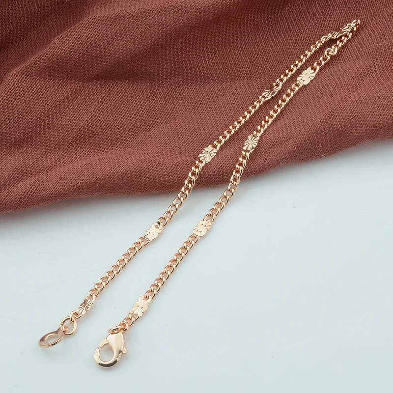 3mm Women 585 Rose Gold Color Curb Chains Smart Jewelry Bracelet Anklets