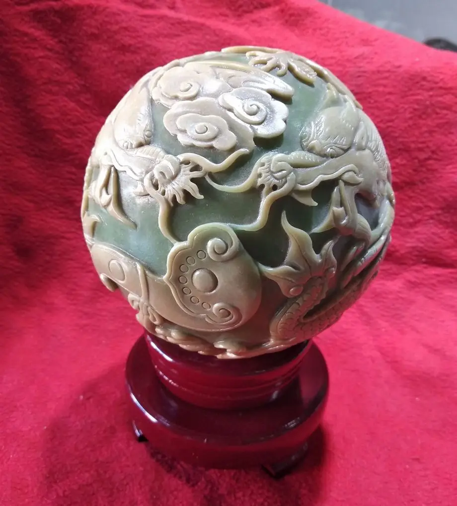 

Wonderful Rare Hand Carved Both Dragon Ore Sphere shine Night-luminous fluorite Geomantic Omen Ball