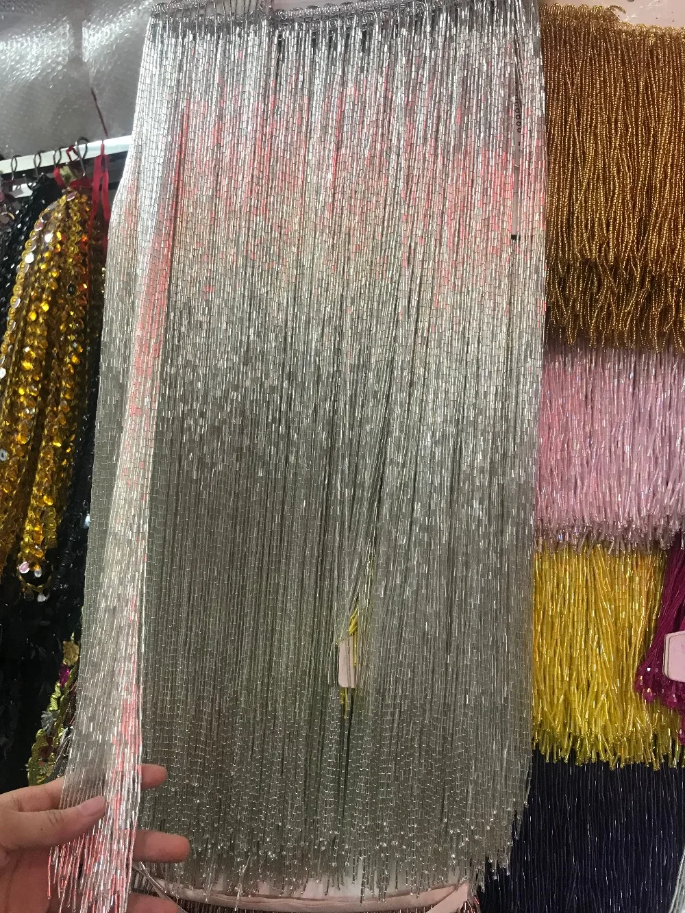 Handmade 50cm wide beaded fringe tassel trimming,6yard, about 270 beads threads/yard