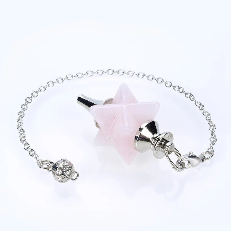 Women Men Big Natural Stone Merkaba Pendulum for Dowsing Divining Wicca Reiki White Pink Crystal Metaphysical Spiritual Pendant