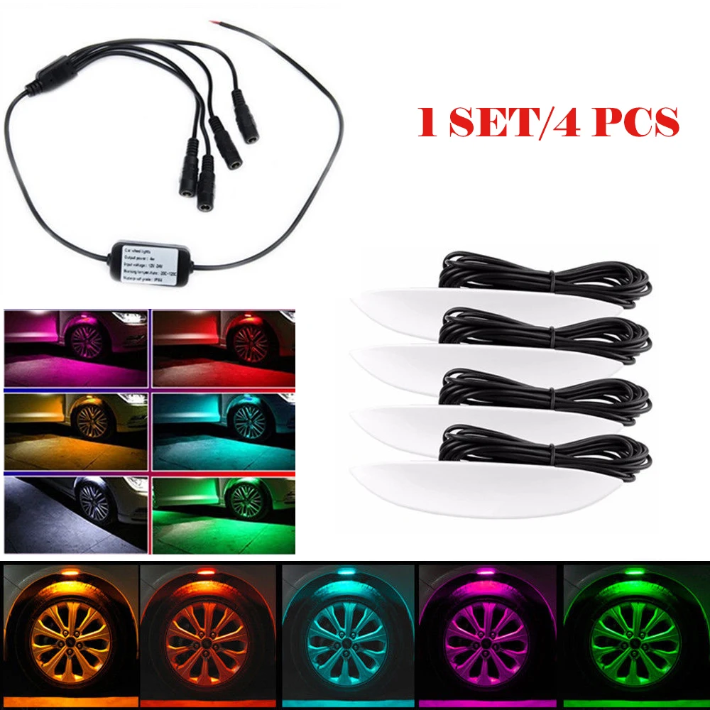 

4pcs/lot Tire Atmosphere Lamps LED Decoration lights Car Wheel Eyebrow Light car body modified Exterior ambience light 12V 24V