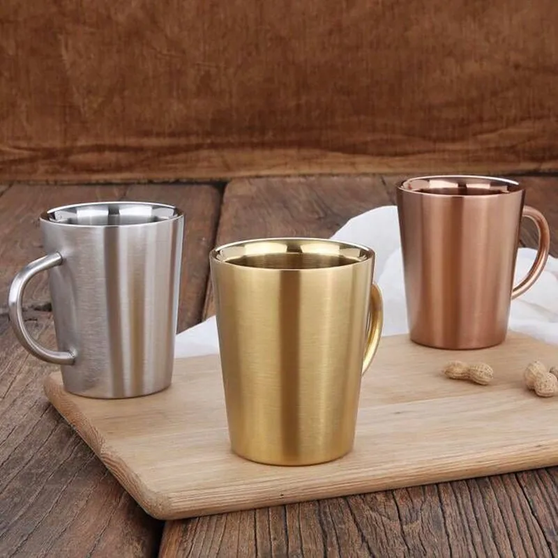 New Double Wall Stainless Steel Coffee Mug Water Milk Tea Cup Beer Drinking Mug 300ml