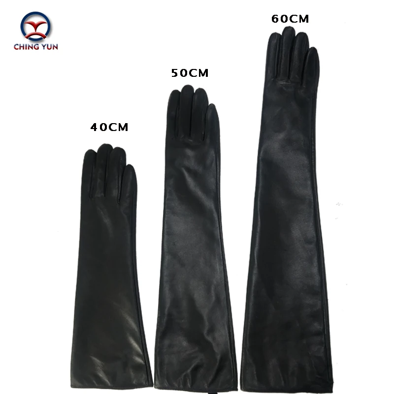 CHING YUN lady Long glove fashion sheepskin leather black gloves2019 women genuine mittens female Thin lining style Arm sleeve