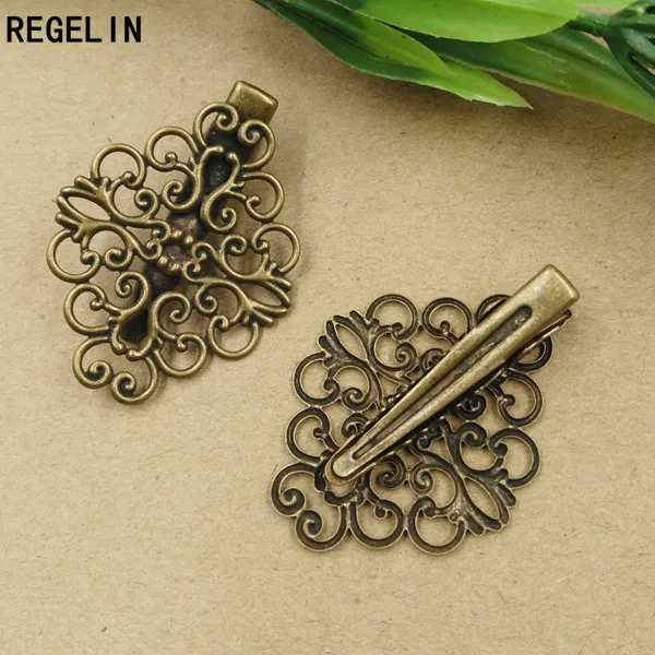 REGELIN Vintage Flower Motif Hair Jewelry Charm Women Antique Bronze Hairclip Hairs Clips 10pcs Barrettes  Headwear Wholesale