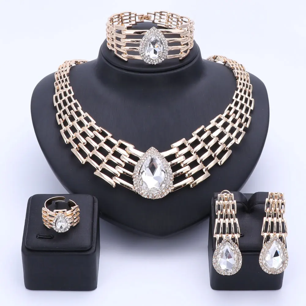 

OUHE Jewelry Sets For Women Summer Style African Beads Wedding Accessories Bridal Clear Crystal Costume Necklace Earrings Bangle