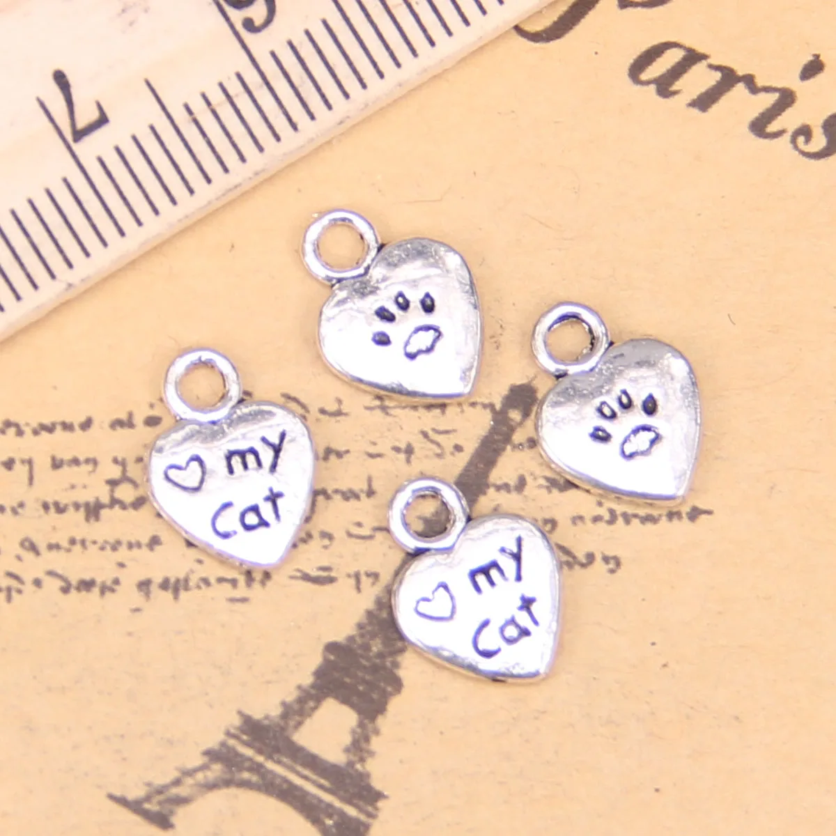 240pcs Jewelry Charms heart love my cat paw 12x9mm Antique Silver Plated Pendants Making DIY Handmade Tibetan Silver Jewelry