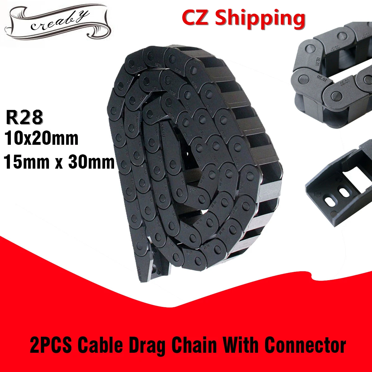 R28 10*20mm 15*30mm L1000mm Cable Drag Chain Wire Carrier with end connectors for CNC Router Machine 2PCS