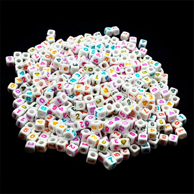 100 pcs 7mm Número Quadrado de Acrílico Contas de Brinquedo para As Crianças Presentes Da Menina Branco Digital Colorido Bead para Fazer Jóias DIY Pulseira