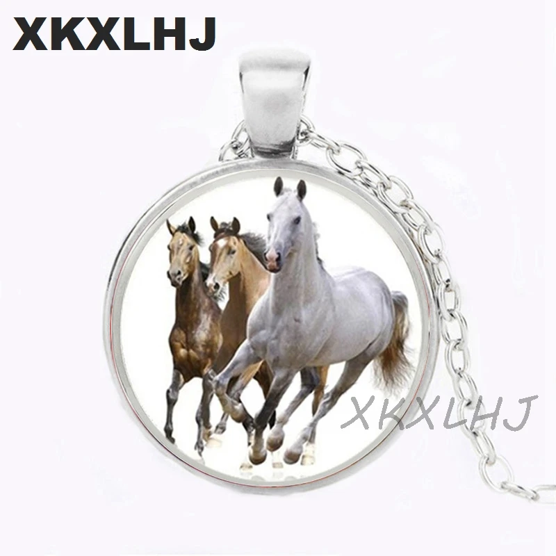 XKXLHJ  Fashion Cool Horse Necklace Handmade Glass Cabochon Necklace Running Horse Pendant Jewelry Wholesale