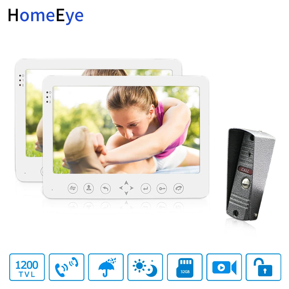 HomeEye 7'' Video Door Phone Video Intercom Doorbell 1200TVL IP65 Rainproof Motion Detection OSD Menu 1-2 Security Access System