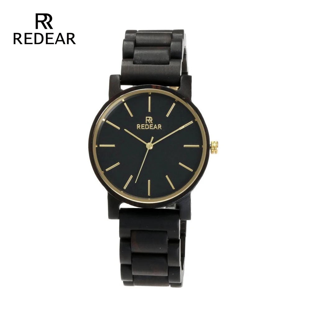 REDEAR Free shipping Brand Bamboo Watch Fashion Black Couple Watch Japan Quartz Movement Ebony Wood Watches