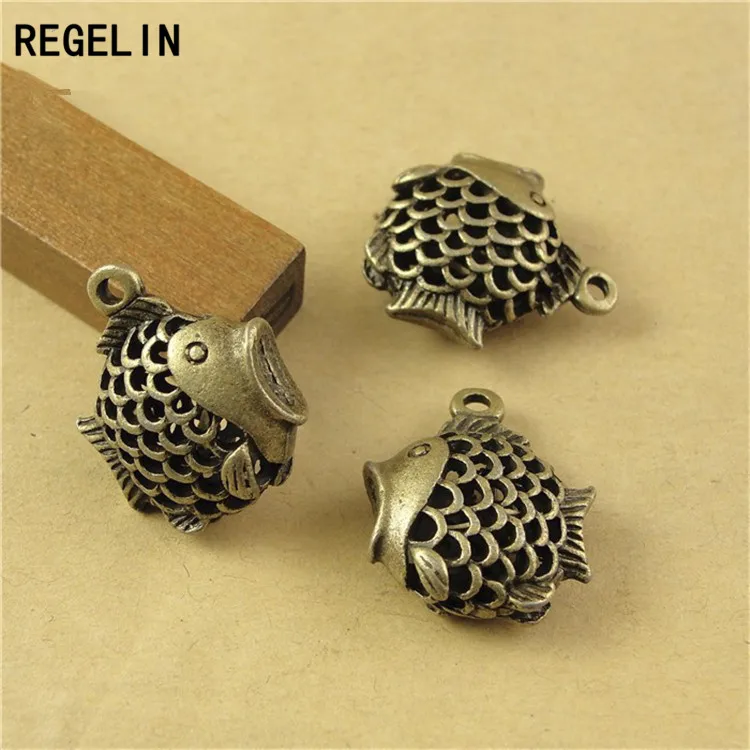 REGELIN Antique Bronze Hollow Fish Charm Pendant 5pcs 18x17mm for Diy Necklace Jewelry Making Handmade Craft jewelry accessories