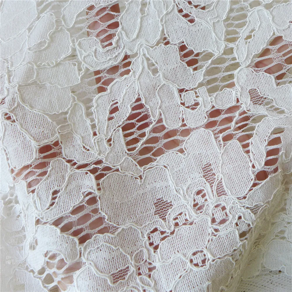 3 Yards White Embroidered French Chantilly Eyelash Lace Fabric With Corded DIY Sewing Craft Accessories Dress Material