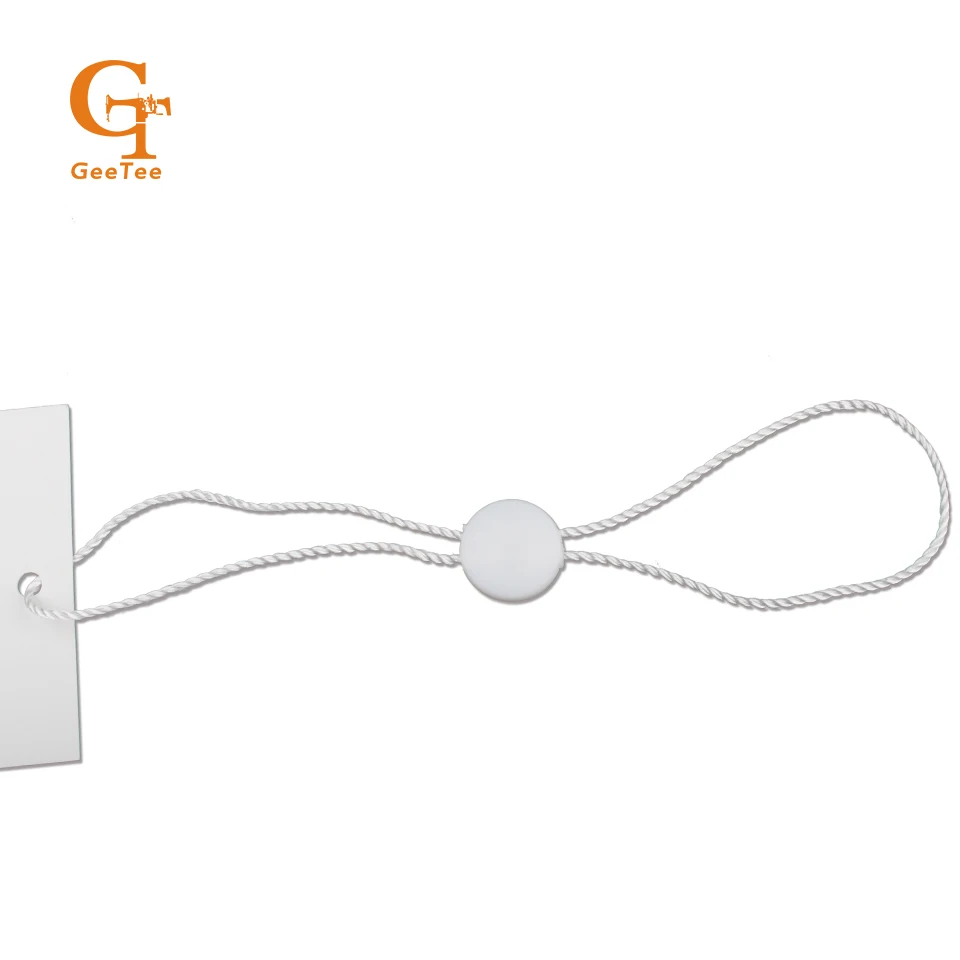 white color Two head high quality hang tag string, swing tag sling , tie rope ,round or rectangular pin, one time use