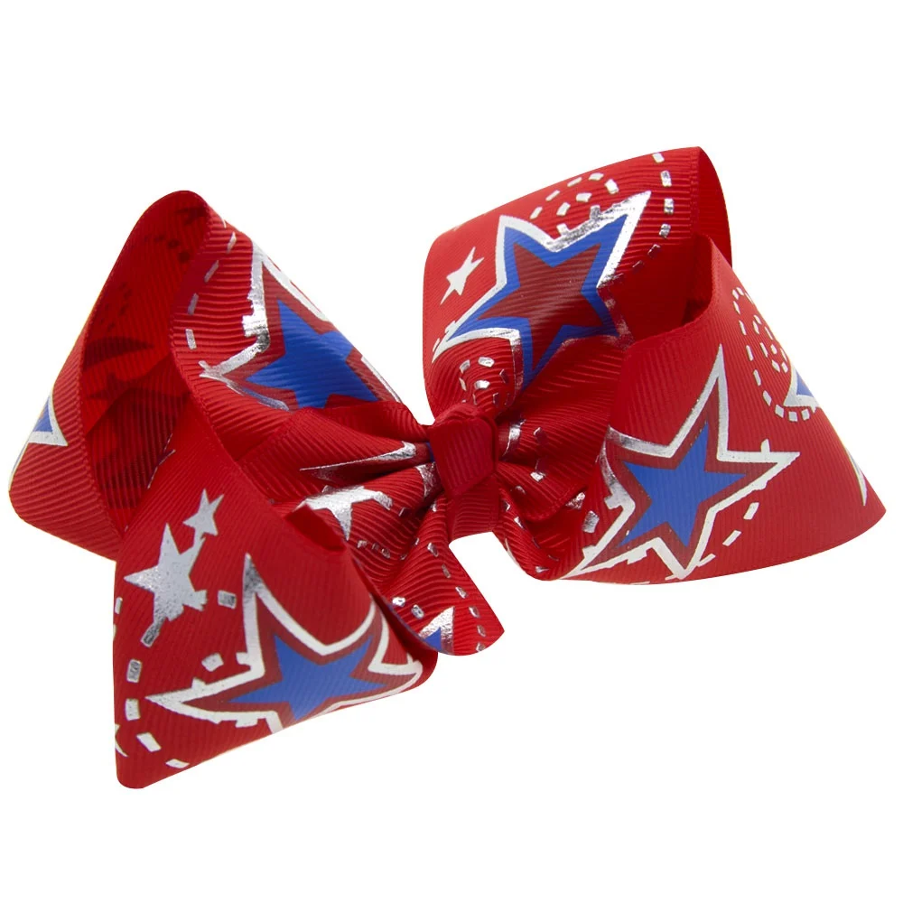 12pcs/lot 5inch 12cm unicorn stars printed grosgrain Hair Bow clip girls bowk for Independence day The Fourth of July