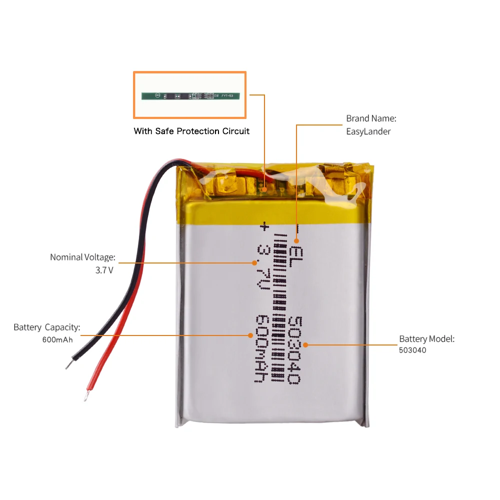 3.7V 600mAh 503040 akumulator litowo-jonowy polimerowy dla samochodowy rejestrator wideo rejestratora DVR