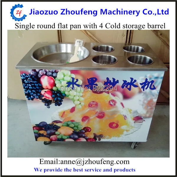 

Ocean shipping single pan fried ice cream machine with 4 cold storage barrel