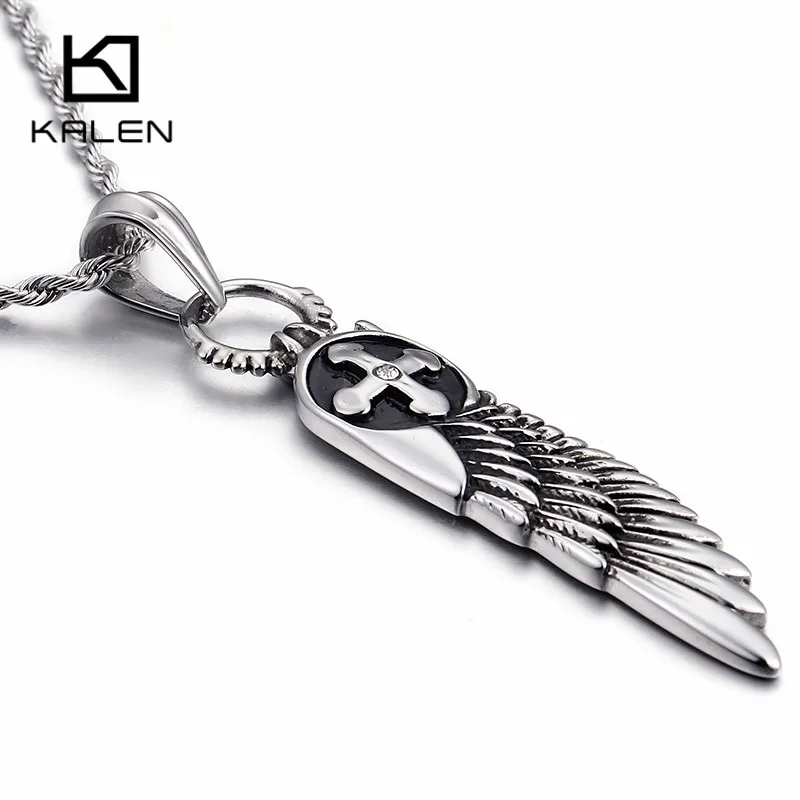 

KALEN Feather Necklace Men Stainless Steel Cross Charm Pendant Chain Choker Jewelry Male Accessories 2020