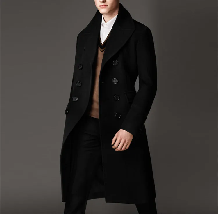 The British business men\'s coat wool woolen coat Mens winter cashmere windbreaker long large thickened knee code.    S-6XL!!