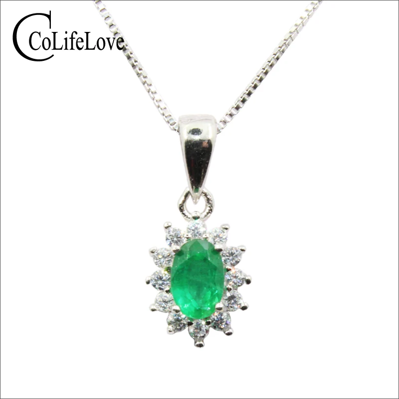 

Classic emerald necklace pendant for wedding 4 mm * 6 mm natural Zambia emerald silver pendant solid 925 silver emerald pendant