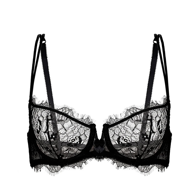 ACOUSMA Sexy Hot Women Transparent Ultra Thin Bra Lace Hollow Out Bowknot Female Summer Brassiere Tempation Lingerie For Ladies