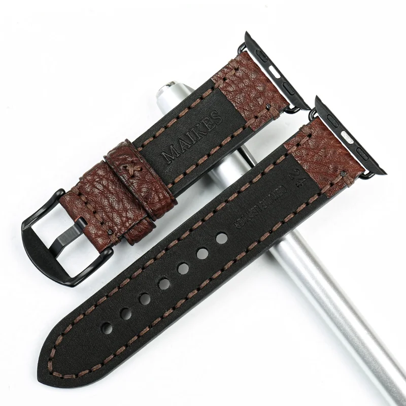 MAIKES Watch Accessories Genuine Leather Watch Strap Replacement For Apple Watch Band 44mm 40mm 45mm 41mm iWatch Watchband