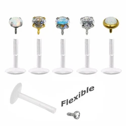 1Piece Fashion Round Zircon CZ 316l Steel&PTFE Labret Lip Bar Ring Piercing Ear Cartilage Tragus Sexy Girl Jewelry 16g