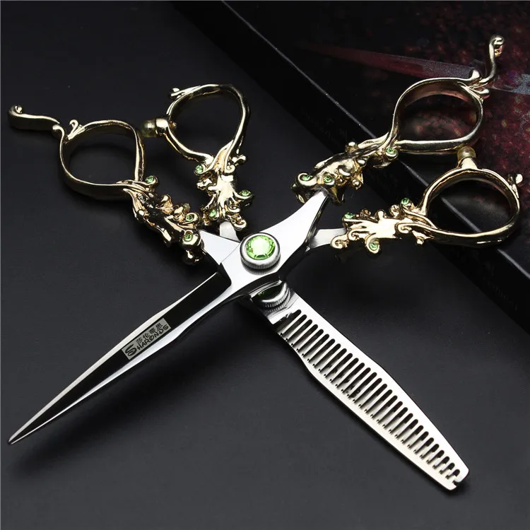 Retro professional barber shop hairdressing scissors 6.0 440c 7 inch hair cutting thinning shears kit  tesoura makas barbearia