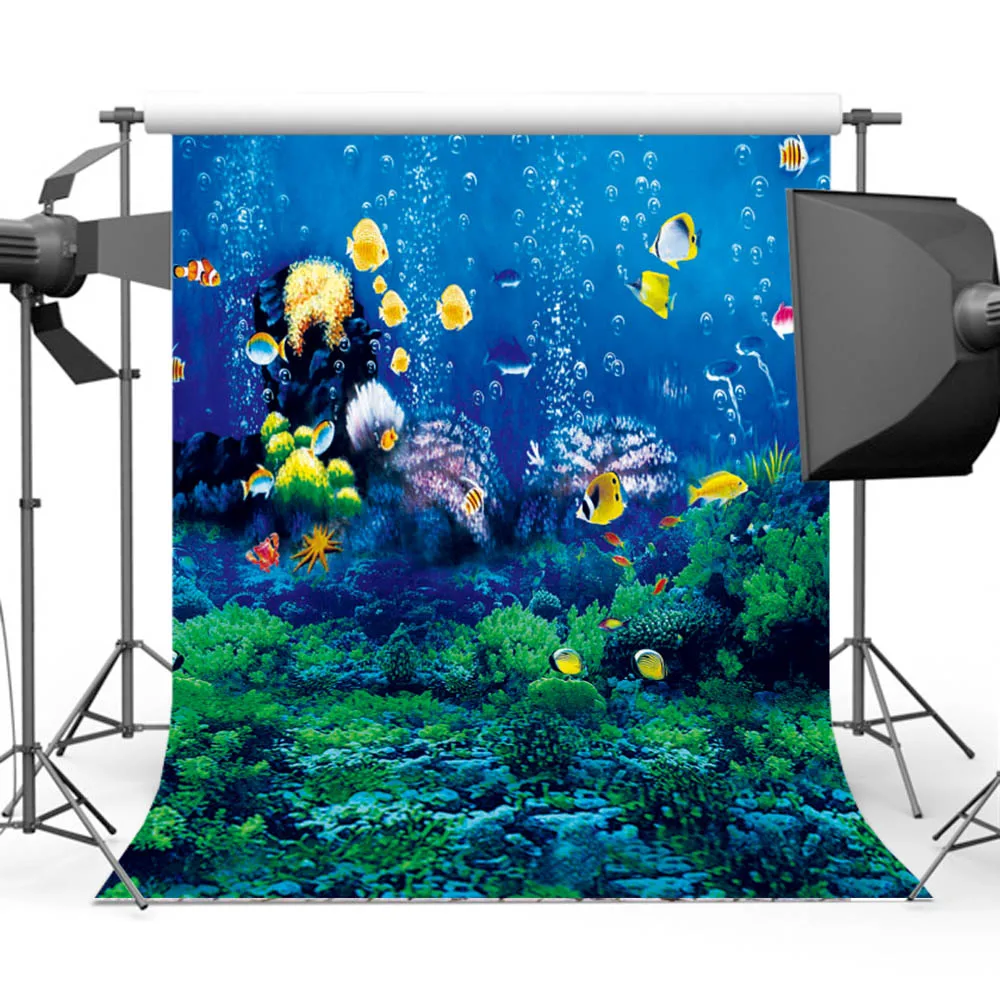 

Sea World Background Photography Cartoon Fish Starfish Seaweed Backdrop for Photographers Studio S-174