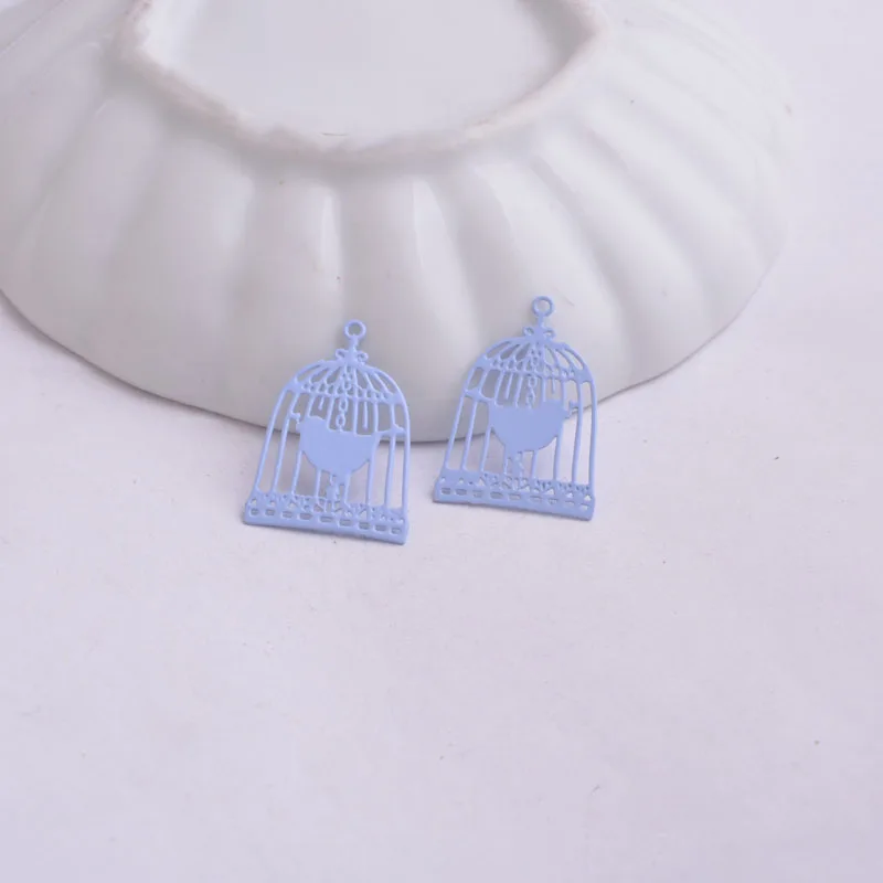 50 Stück AC2944 23mm*15mm Filigrane Anhänger Metall-Vogelkäfig Bemalte Anhänger Verbindungsstücke Ornament Bijoux – Detail 10