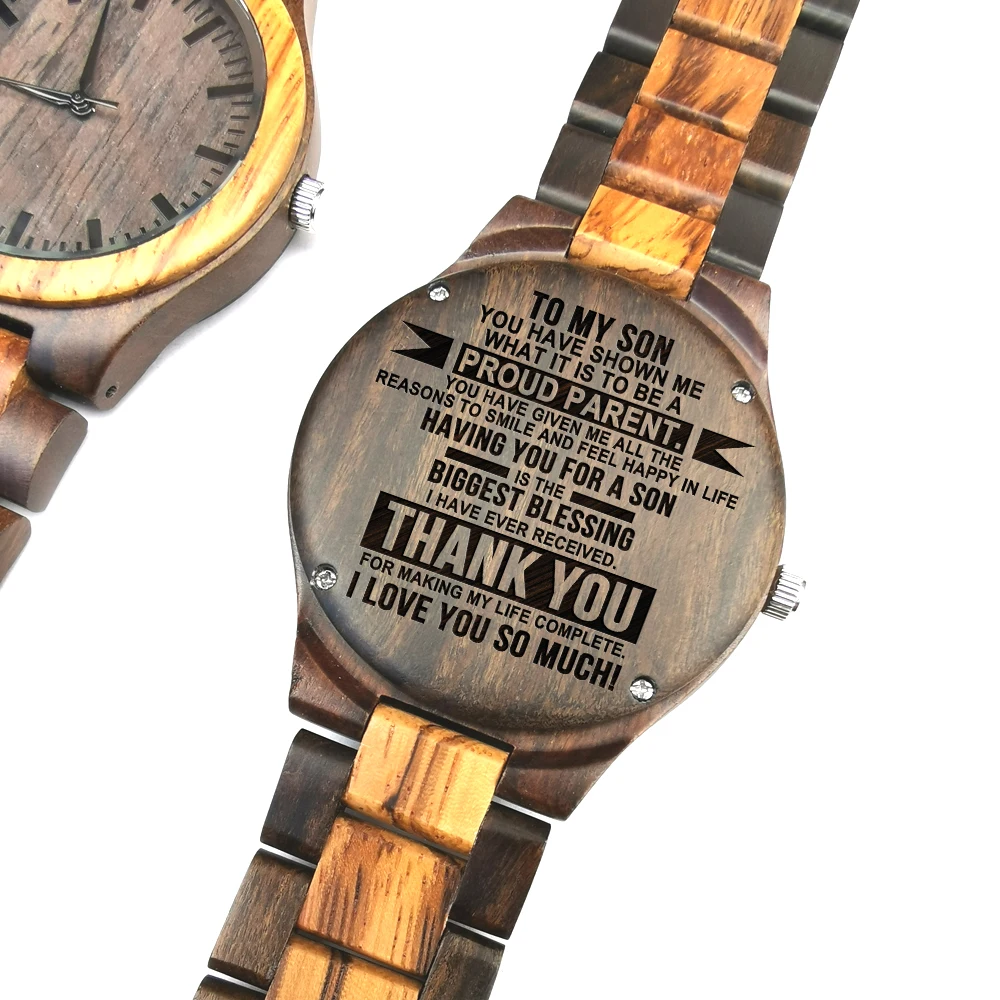 

To My Son - From Dad To Son Engraved Wooden Watch As Birthday Holiday Anniversary Gifts