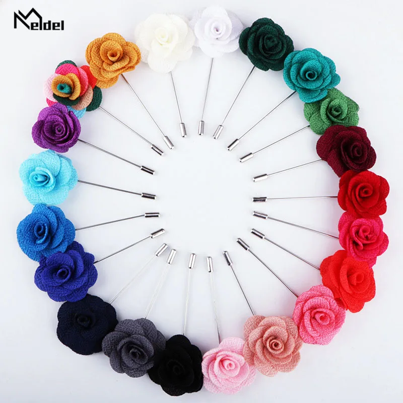 Meldel Corsage 남성용 Boutonniere 라펠 핀 신부 들러리 파티 패브릭 코사지, 신랑 무도회 결혼식 모임 꽃 브로치 2 개