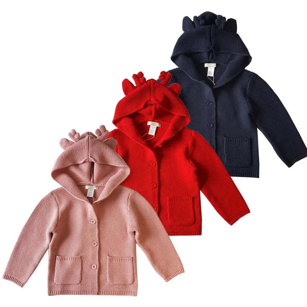 

Children's Hooded Sweater 12M to 4T Cotton Reindeer Sweater With Pockets Spring Autumn Winter Girl Boy Kids Clothing