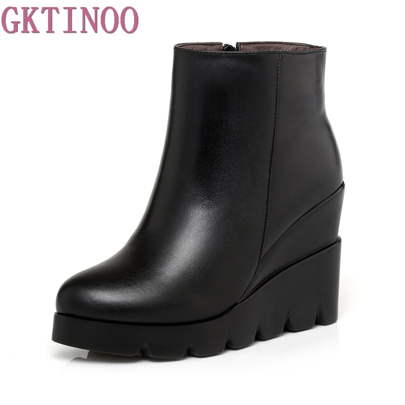 2024 autumn winter soft leather platform high heels girl wedges ankle boots shoes for woman fashion boots women Size 34-40