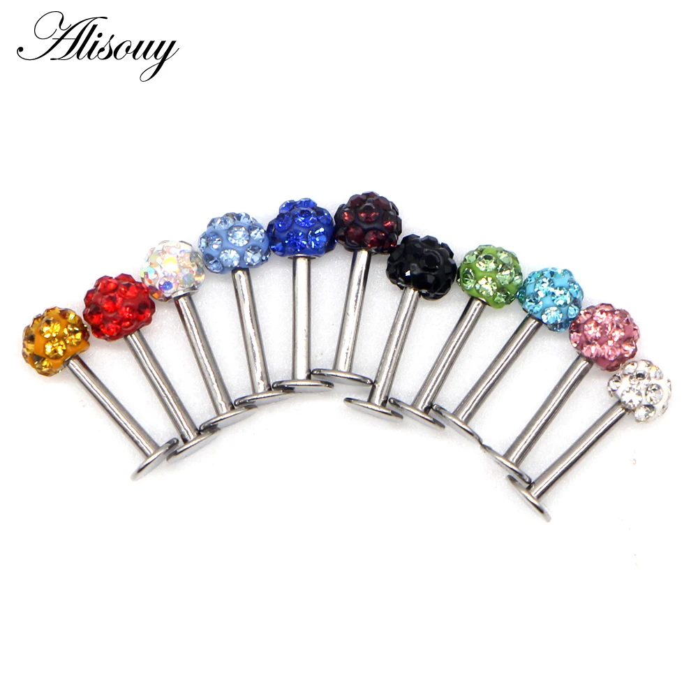 Alisouy Stainless Steel Women Men Labret Lip Piercing Jewelry Crystal Ball Ear Studs Nose Ring Colorful Body Piercing Jewelry