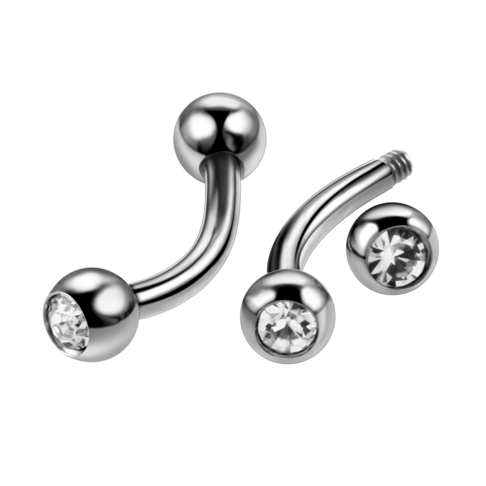 1PC G23 Titanium Colorful Eyebrow Piercings Banana Rings Double Gems Curved Barbell Eyebrow Piercings Rings Body Jewelry 16g